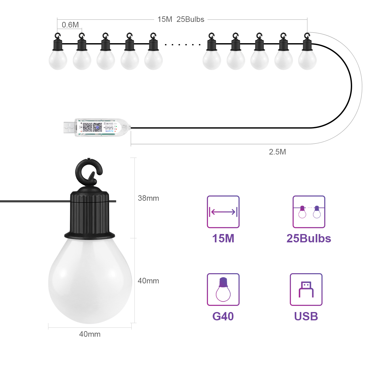 Lampu LED Smart G40 15M/30M La - Smart Garden Festoon Lights ulasan dan harga