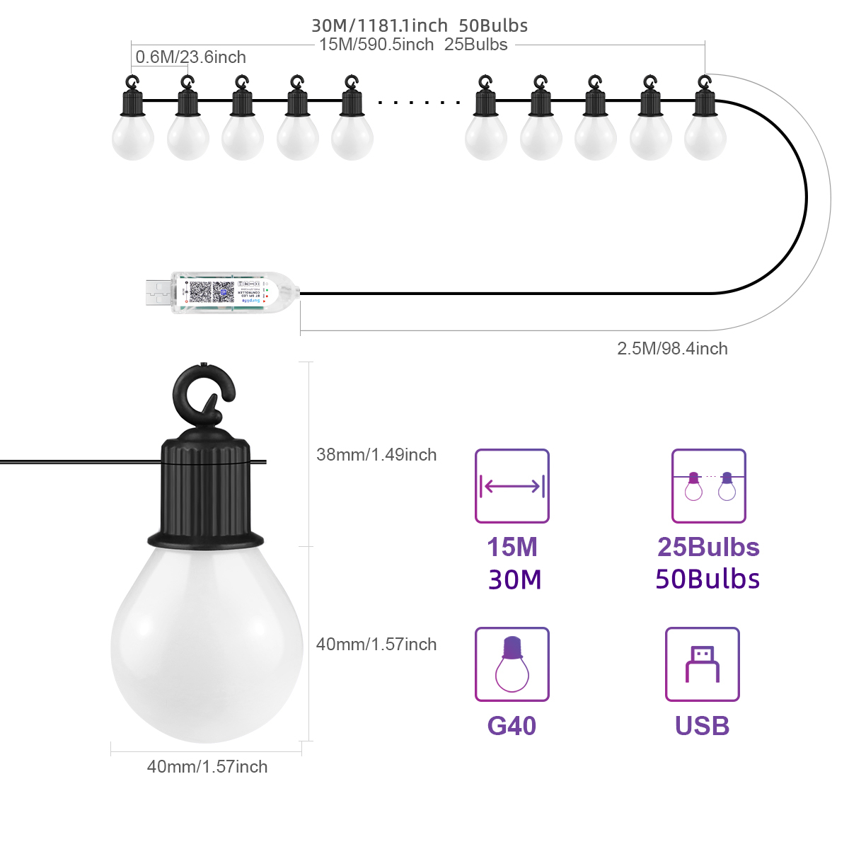 Lampu LED WIFI Pintar G40, Lam - Smart Garden Festoon Lights ulasan dan harga